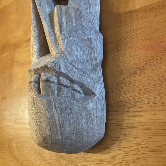 Vtg Hand Carved Wooden Skull Mask Mexican Folk Art Zihuatanejo Ixtapa Rough Hewn - Picture 2 of 8